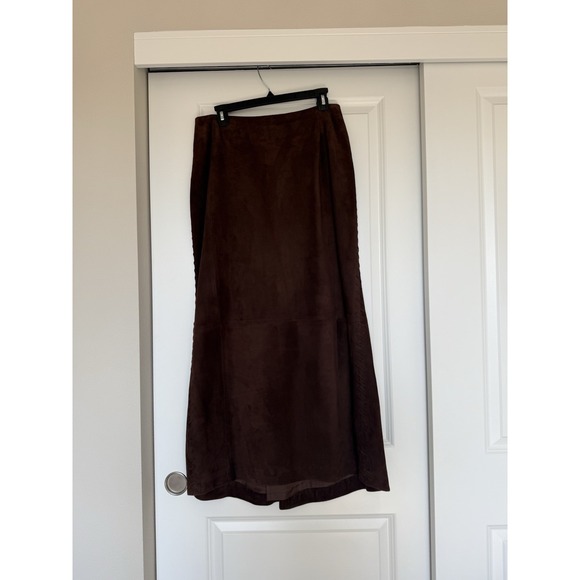 VTG f by faconnable skirt goatskin leather Suede braided sides Midi Brown SZ 10 - Picture 1 of 6